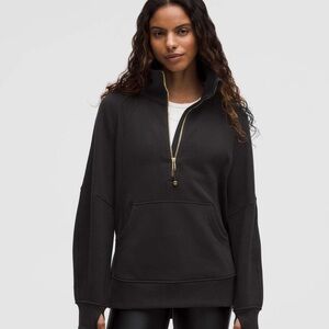 Lululemon Scuba Oversized Black & Gold Funnel-Neck Half Zip Hoodie